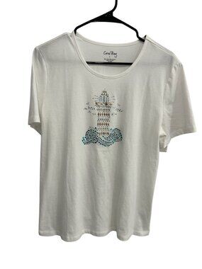 Coral Bay Large White Lighthouse Graphic Embellished Tee Coastal Naturecore